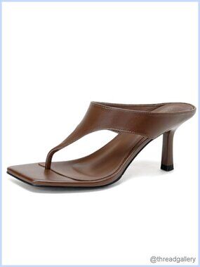 faux leather kitten heel thong sandals square toe slip on
